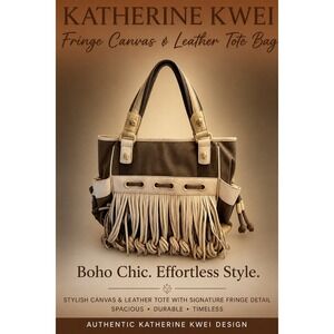 Katherine Kwei Olive Canvas Leather Fringe Tote Bag Boho Knotted Shoulder Purse